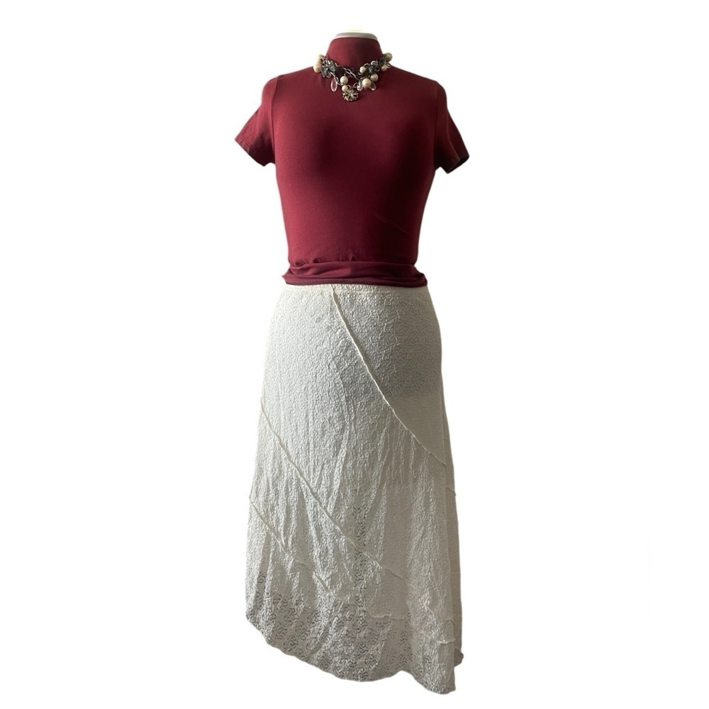 No Comment Cream Lace Maxi Skirt XL Asymmetrical Boho Romantic NWT